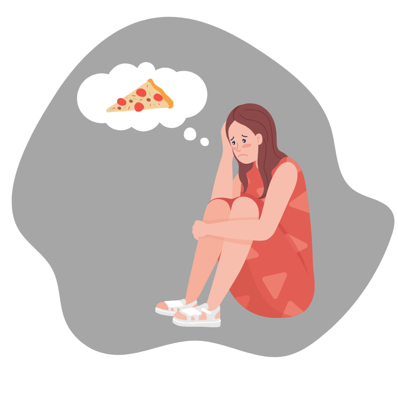 WLS Image Pizza Thinking cartoon woman sitting on floor thinking about pizza