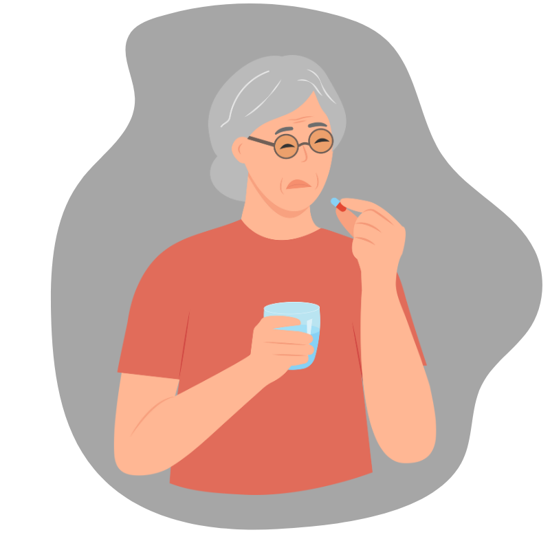 cartoon avatar of an old woman taking pills