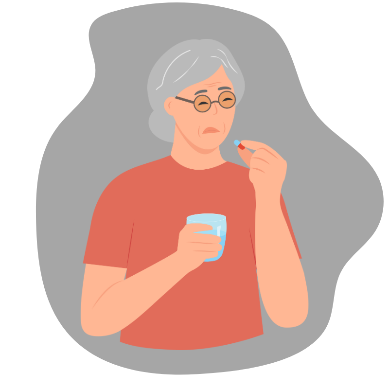 WLS Image woman taking pills cartoon avatar of an old woman taking pills