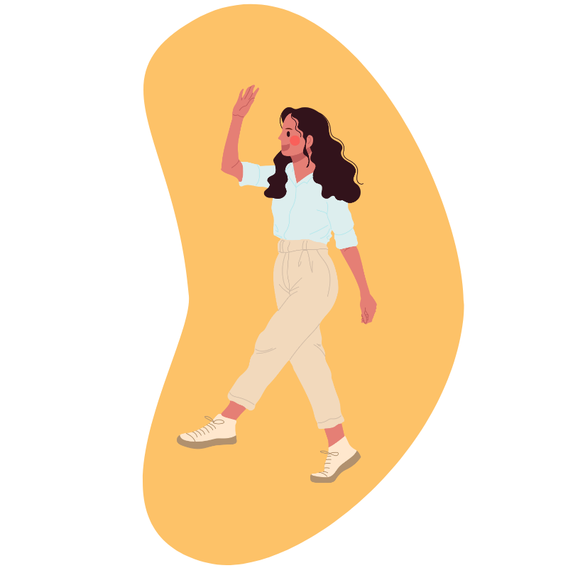 avatar of woman walking and waving