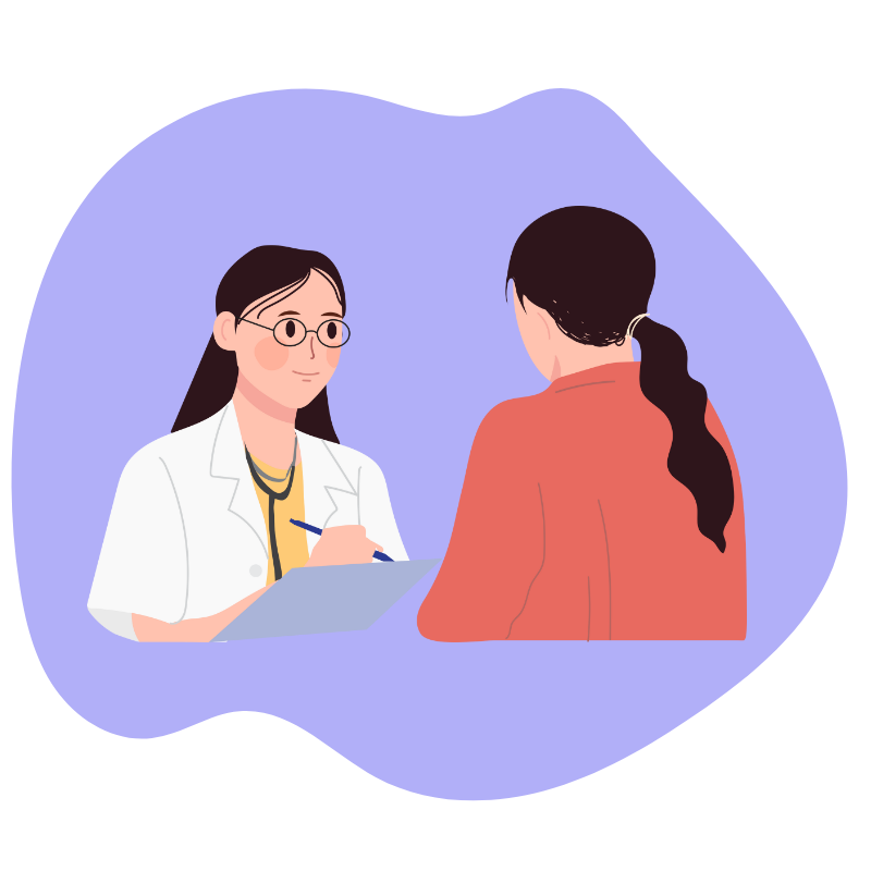 cartoon of a female doctor talking to a female patient