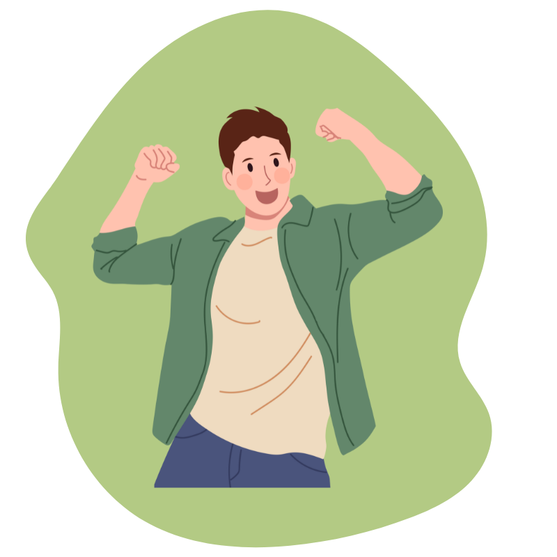7 cartoon of young man cheering with arms raised