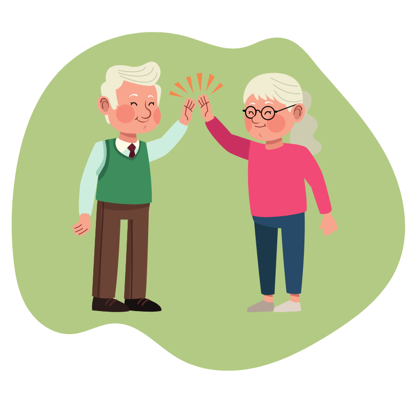 cartoon of an old couple high fiving