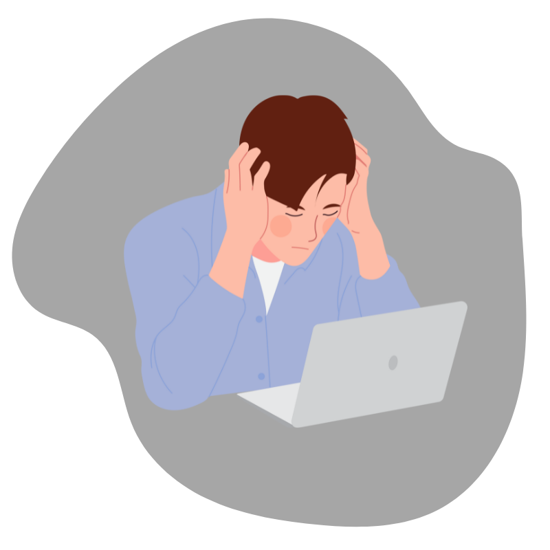 WLS Sales Letter Images cartoon man holding head in sadness in front of laptop